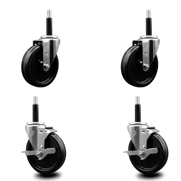 5'' Phenolic Wheel Swivel 3/4'' Expanding Stem Caster Set 2 Brakes, 4PK